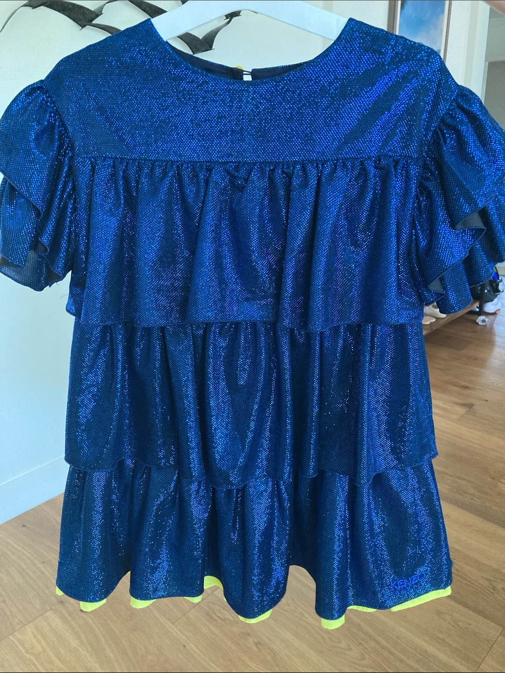 Kenzo Kids Shimmery Electric Blue Tiered Ruffle Dress, Size 8